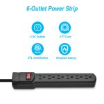 3Ft 6-Outlet Surge Protector 14AWG/3,15A, 90J Black Right Angle Plug - Image 4