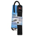 1.5 Ft 6-Outlet Surge Protector 14AWG/3 15A, 90J Black - Image 2